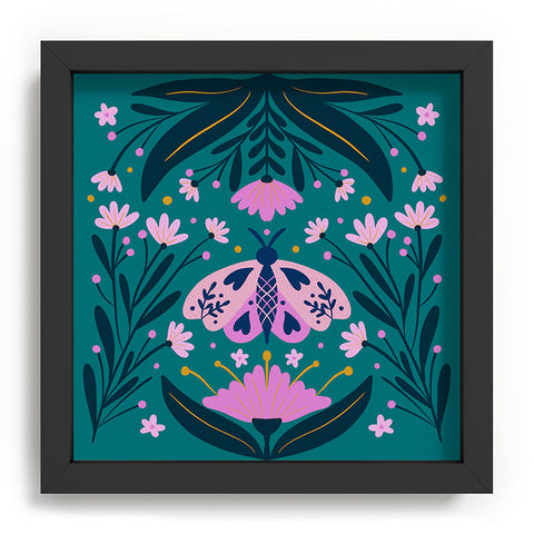 Angela Minca Folk Art Moth Pink Teal Recessed Framing Square