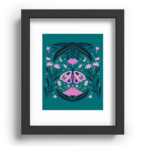 Angela Minca Folk Art Moth Pink Teal Recessed Framing Rectangle