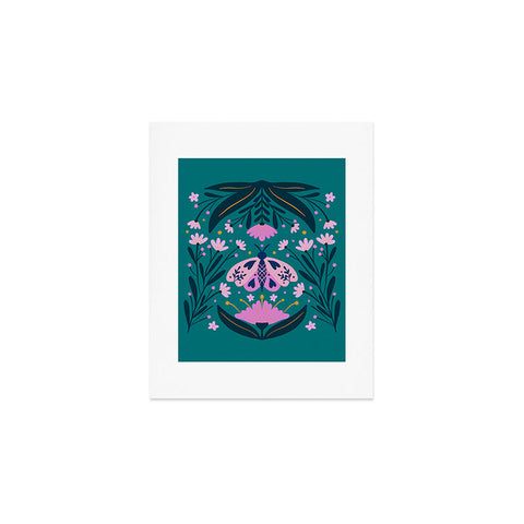 Angela Minca Folk Art Moth Pink Teal Art Print