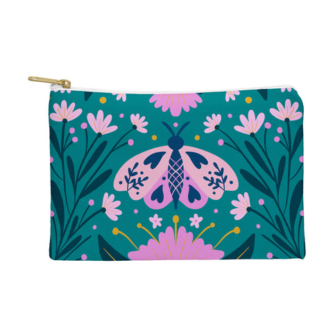 Angela Minca Folk Art Moth Pink Teal Pouch