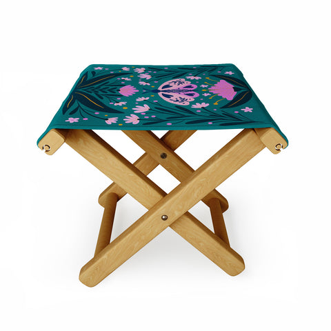Angela Minca Folk Art Moth Pink Teal Folding Stool