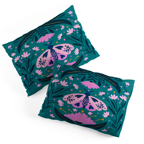 Angela Minca Folk Art Moth Pink Teal Pillow Shams