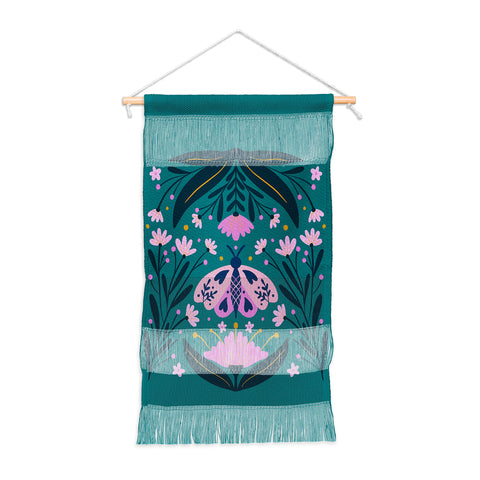 Angela Minca Folk Art Moth Pink Teal Wall Hanging Portrait
