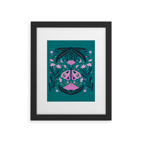 Angela Minca Folk Art Moth Pink Teal Framed Art Print