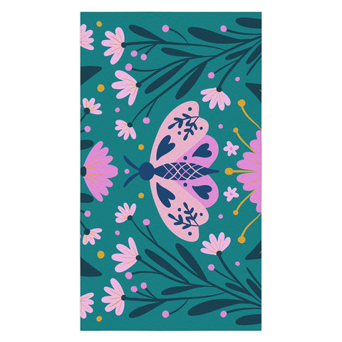 Angela Minca Folk Art Moth Pink Teal Tablecloth