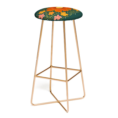 Angela Minca Forest flowers green orange Bar Stool