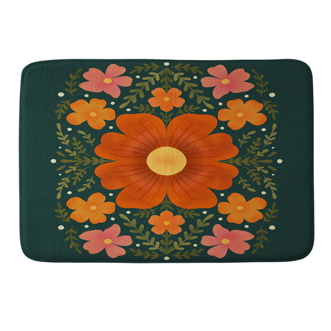 Angela Minca Forest flowers green orange Memory Foam Bath Mat
