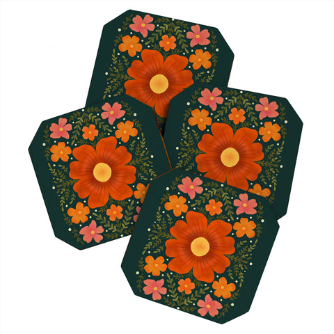 Angela Minca Forest flowers green orange Coaster Set