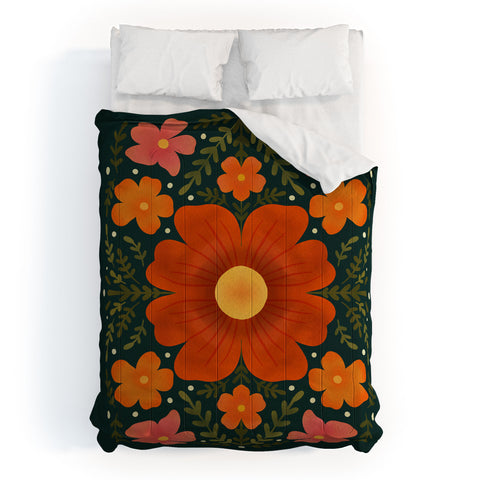 Angela Minca Forest flowers green orange Comforter