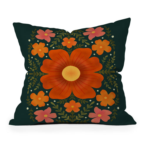 Angela Minca Forest flowers green orange Throw Pillow