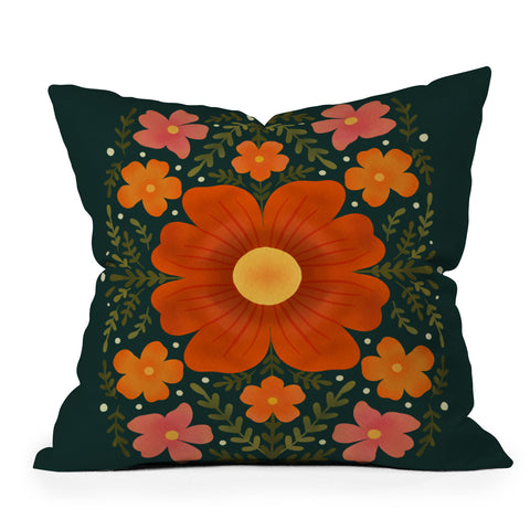 Angela Minca Forest flowers green orange Outdoor Throw Pillow