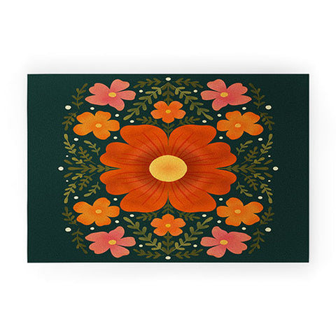 Angela Minca Forest flowers green orange Welcome Mat
