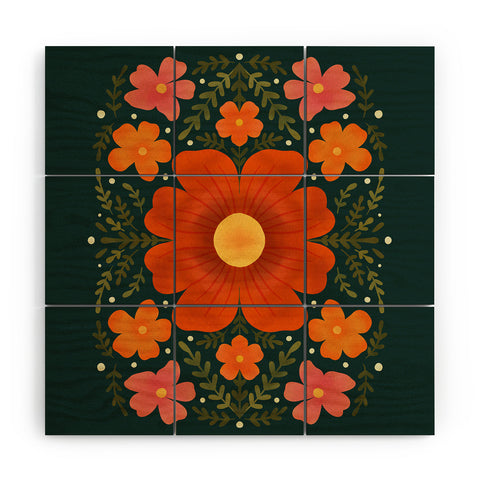 Angela Minca Forest flowers green orange Wood Wall Mural