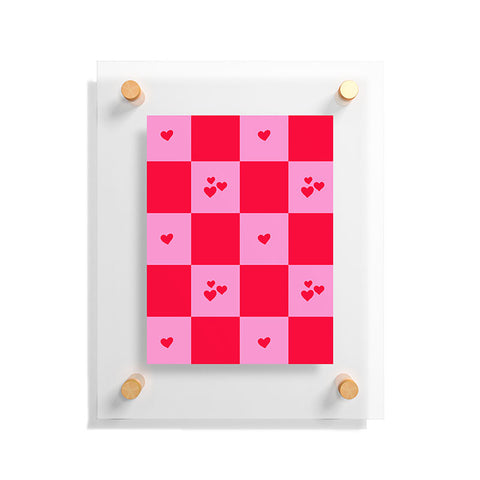 Angela Minca Grid pattern hearts Floating Acrylic Print