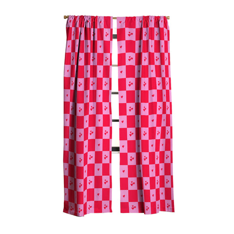 Angela Minca Grid pattern hearts Blackout Window Curtain