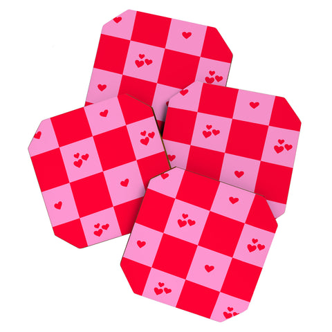 Angela Minca Grid pattern hearts Coaster Set