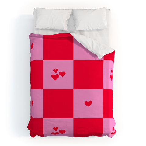Angela Minca Grid pattern hearts Duvet Cover
