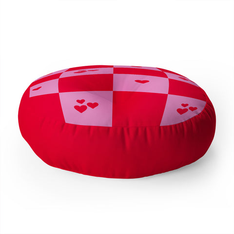 Angela Minca Grid pattern hearts Floor Pillow Round
