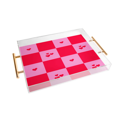 Angela Minca Grid pattern hearts Acrylic Tray