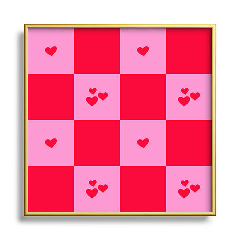 Angela Minca Grid pattern hearts Square Metal Framed Art Print