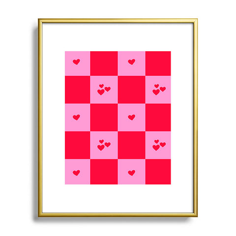 Angela Minca Grid pattern hearts Metal Framed Art Print