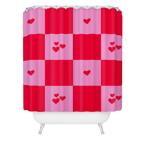 Angela Minca Grid pattern hearts Shower Curtain