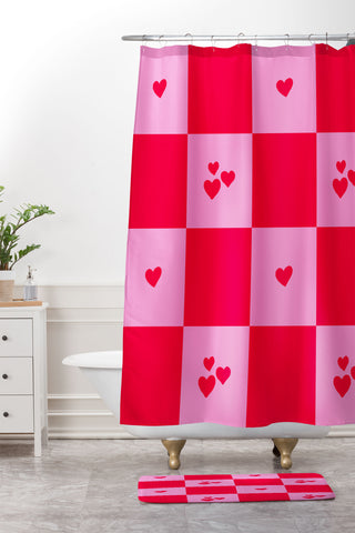 Angela Minca Grid pattern hearts Shower Curtain And Mat