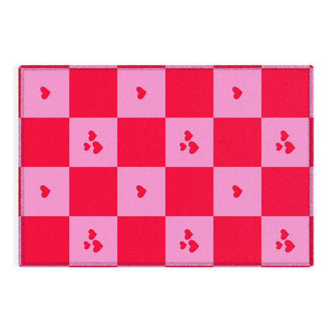 Angela Minca Grid pattern hearts Outdoor Rug