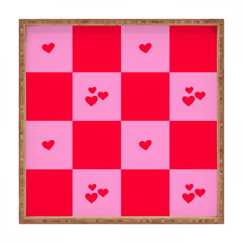 Angela Minca Grid pattern hearts Square Tray