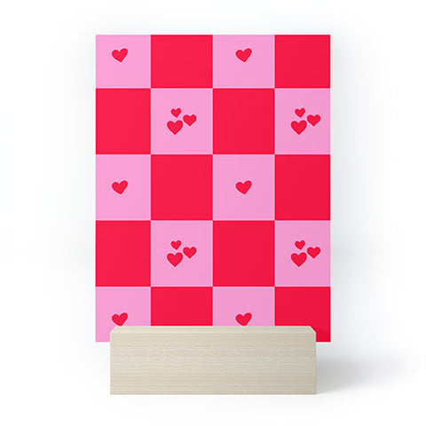 Angela Minca Grid pattern hearts Mini Art Print