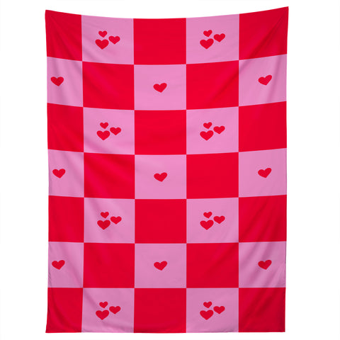 Angela Minca Grid pattern hearts Tapestry
