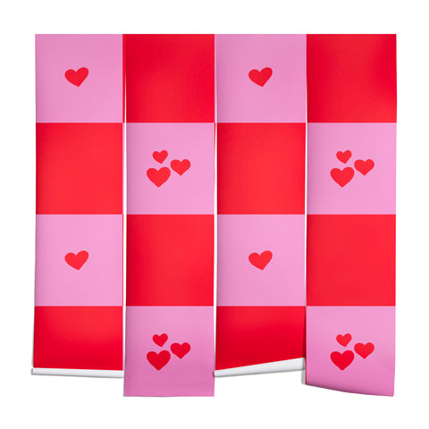 Angela Minca Grid pattern hearts Wall Mural