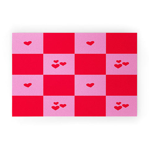 Angela Minca Grid pattern hearts Welcome Mat