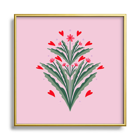 Angela Minca Hearts and flowers Square Metal Framed Art Print