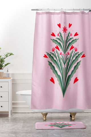 Angela Minca Hearts and flowers Shower Curtain And Mat