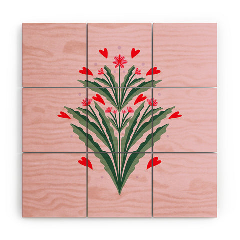 Angela Minca Hearts and flowers Wood Wall Mural