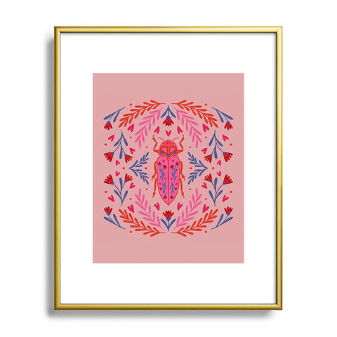 Angela Minca Lovebug pink and red Metal Framed Art Print