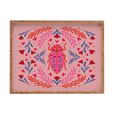 Angela Minca Lovebug pink and red Rectangular Tray