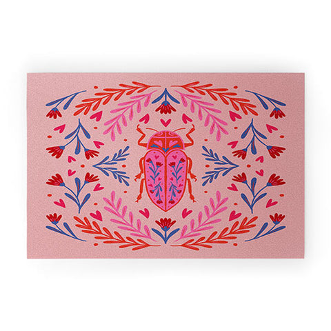 Angela Minca Lovebug pink and red Welcome Mat