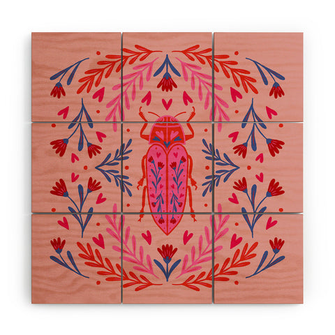 Angela Minca Lovebug pink and red Wood Wall Mural