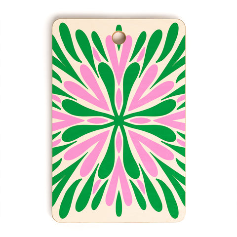 Angela Minca Modern Petals Green and Pink Cutting Board Rectangle