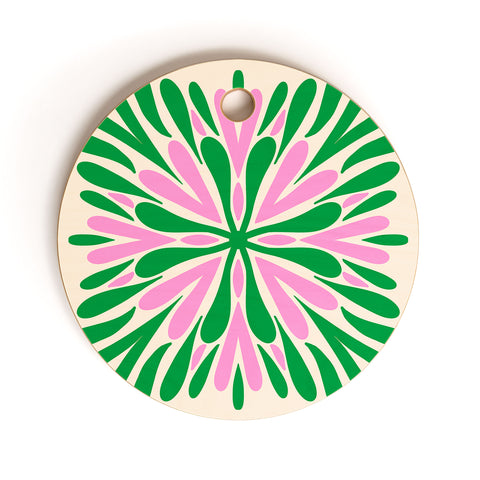 Angela Minca Modern Petals Green and Pink Cutting Board Round