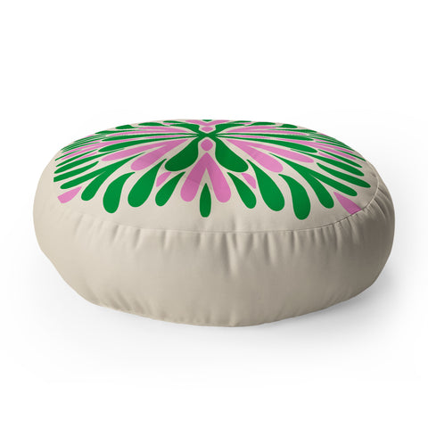 Angela Minca Modern Petals Green and Pink Floor Pillow Round