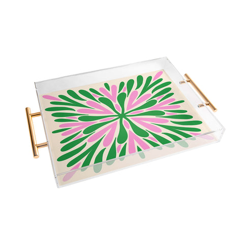 Angela Minca Modern Petals Green and Pink Acrylic Tray