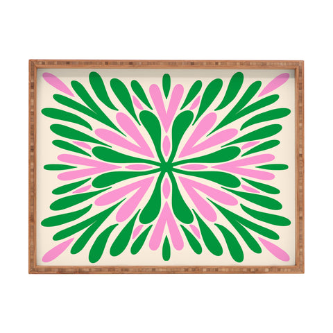 Angela Minca Modern Petals Green and Pink Rectangular Tray