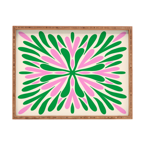 Angela Minca Modern Petals Green and Pink Rectangular Tray