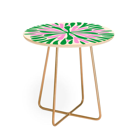 Angela Minca Modern Petals Green and Pink Round Side Table