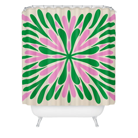 Angela Minca Modern Petals Green and Pink Shower Curtain