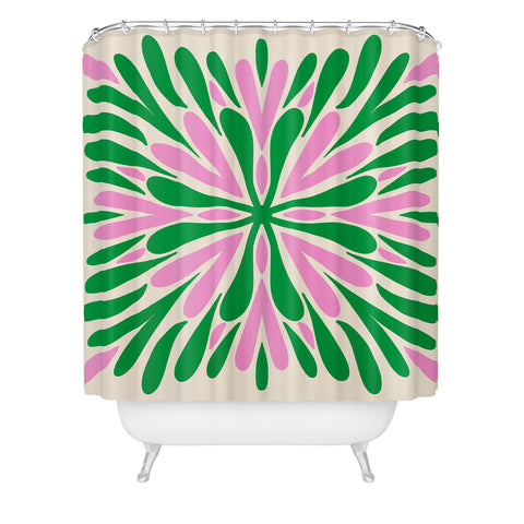Angela Minca Modern Petals Green and Pink Shower Curtain