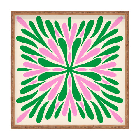 Angela Minca Modern Petals Green and Pink Square Tray